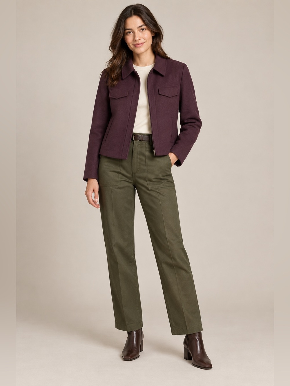 J.Crew Petite Women’s Medium Plum Purple Zip Front Utility Wool Blend Jacket